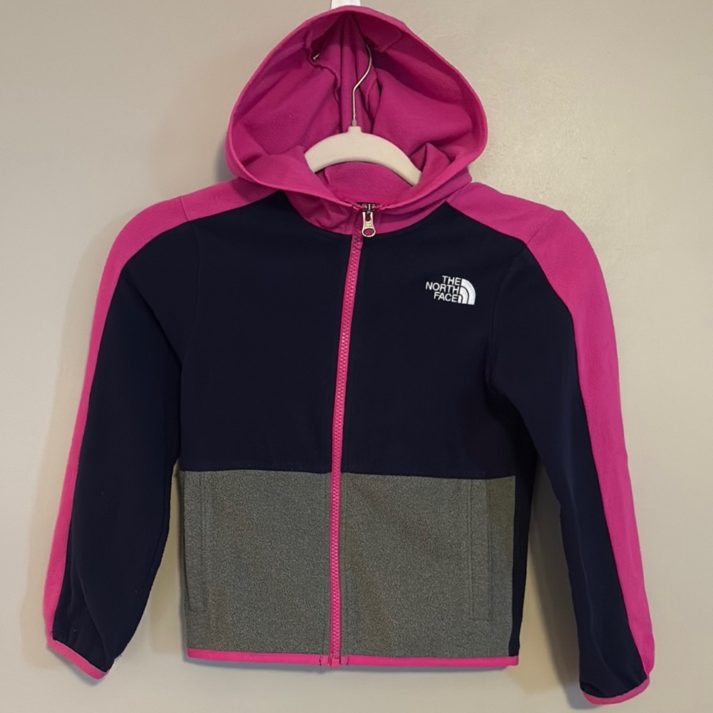 The North Face Pink, Blue and Gray Hoodie